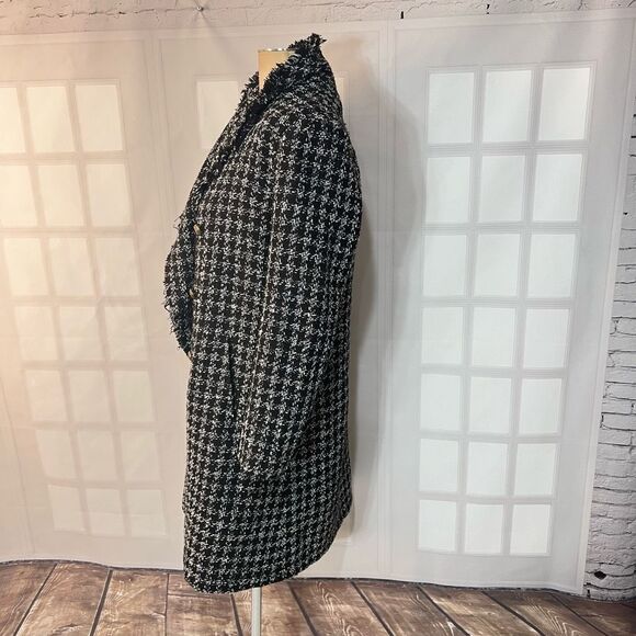Alya Franchesca Black White Long Lightweight Tweed Coat Size Medium - Picture 10 of 14